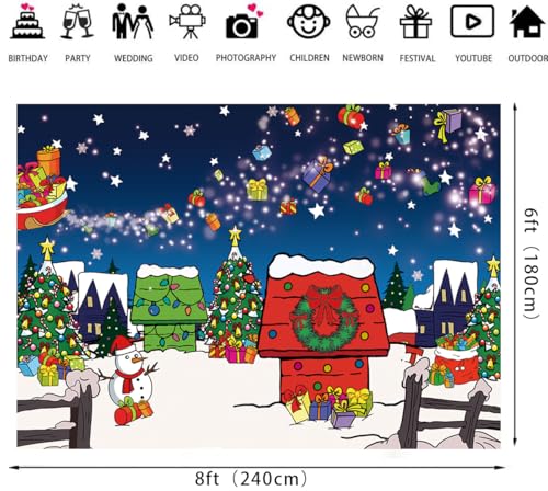 8x6FT Christmas Backdrop Snow Night House with Tree Photo Studio Background - Red