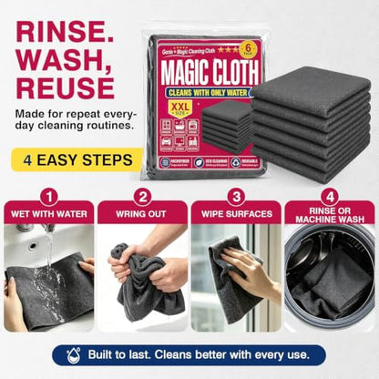 6-Pack Microfiber Magic Cleaning Cloths - Reusable Streak-Free Dust Wipes