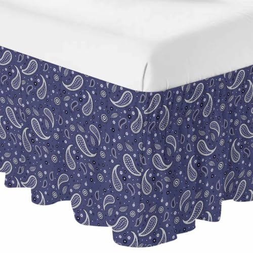 King Size Navy Blue Adjustable Elastic Bed Skirt - 16 Inch Drop, Wrap Around Dust Ruffle