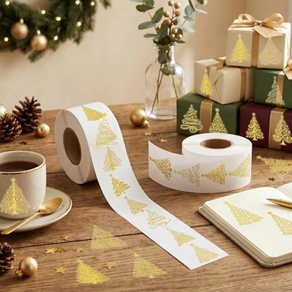 Gold Christmas Tree Stickers - 1000 Waterproof Metallic Vinyl Reusable Decals