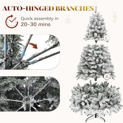 6ft Snow Flocked Artificial Christmas Tree with 880 Branch Tips - White Variation