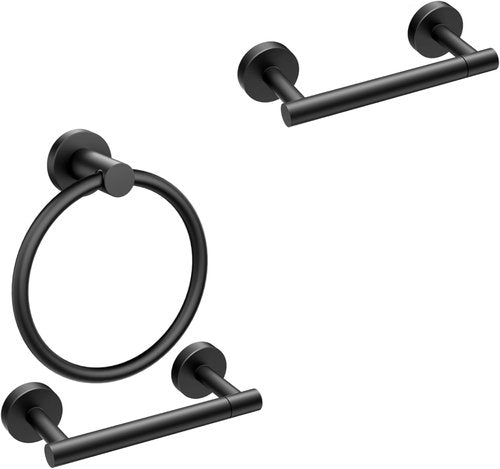 Forious Matte Black Toilet Paper Holder & Towel Ring Set | Stylish Bathroom Accessories