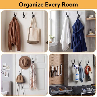 Wall Mount Coat Hooks 6 Pack Heavy Duty Black Metal Hangers with Screws