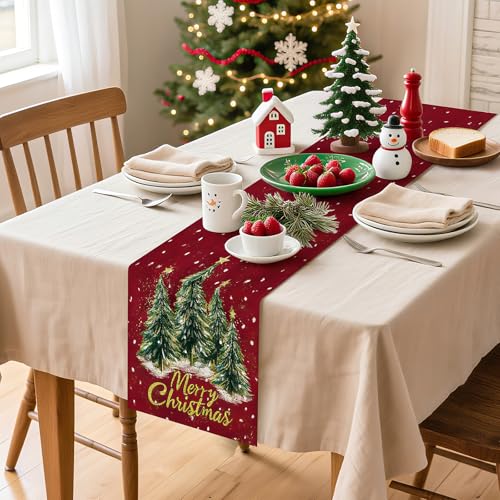 Artscope Christmas Tree Table Runner Red 13x72 Inch Holiday Home Decor