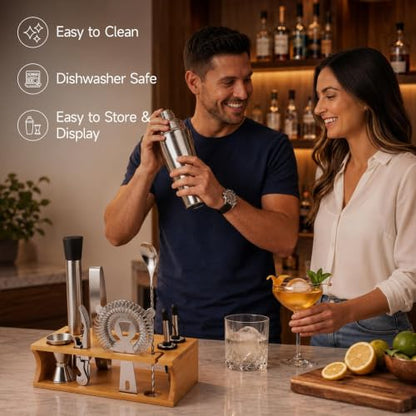 Stainless Steel Cocktail Shaker Set with Stand - Bartender Kit for Home Bar