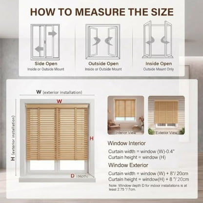 Brown 2-Inch Wooden Slat Cordless Window Blinds - Indoor Horizontal Shades