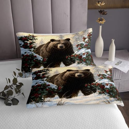 Feelyou Bear Bedspread Set King Size Cranberry & Glacier 3 Pieces