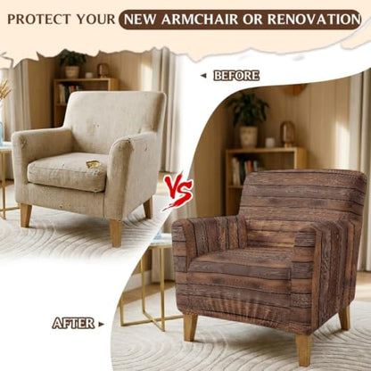 Wood Texture Arm Chair Slipcover for Living Room Fall Decor - Elastic & Universal Fit