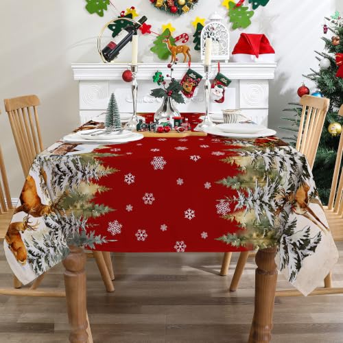 Reindeer Sled Christmas Tablecloth 60x104 Inches - Santa Snowflake Holiday Decor