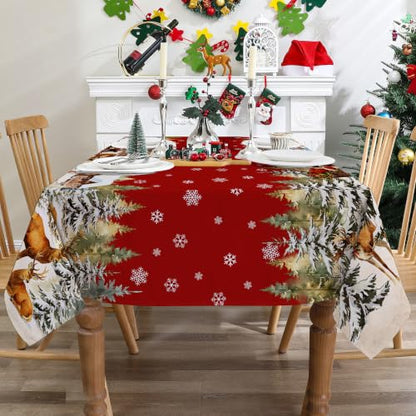 Reindeer Sled Christmas Tablecloth 60x104 Inches - Santa Snowflake Holiday Decor