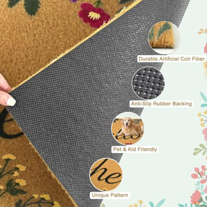 Multi Floral Front Door Mat 17x29 Inches Non-Slip Welcome Doormat
