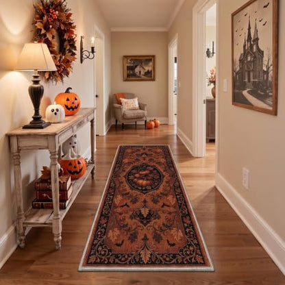 Halloween Pumpkin Maple Leaf Rug 2x10 Runner Non Slip Indoor Outdoor Decor