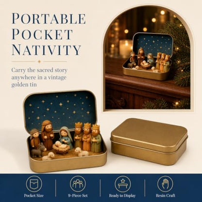 Multicolor Mini Nativity Set in Tin Box Handcrafted Religious Figurines Christmas Decor