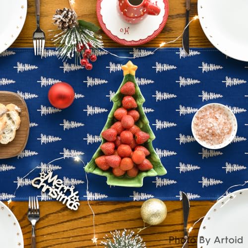 Blue Xmas Tree Table Runner 13x72 Inch Seasonal Holiday Decor for Home & Dining