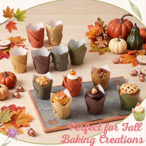 Autumn Tulip Cupcake Liners Set - 120 Pcs Fall Muffin Baking Cups with 6 Colors