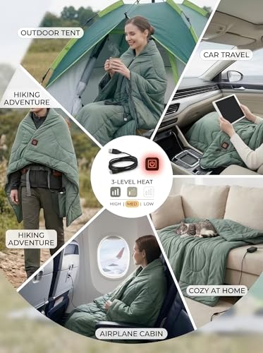Heated Blanket with 10000mAh Battery Pack Waterproof Wearable Electric Shawl