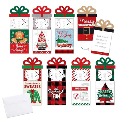Assorted Red and Green Christmas Card Holders Set of 8 - Holiday Gift Card Envelopes