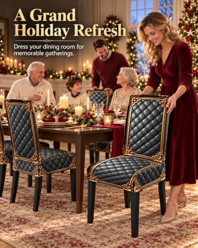 Washable Baroque Gilded Print Dining Chair Cover - Stretch Fit, Set of 4
