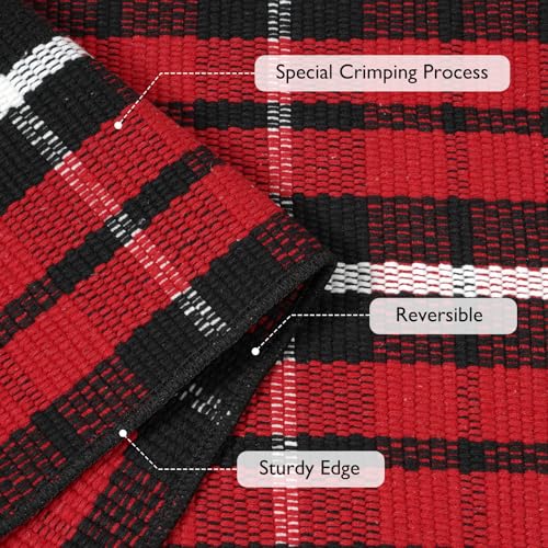 Christmas Door Mat 28x43 Buffalo Plaid Cotton Washable Rug - Red & Black Variation
