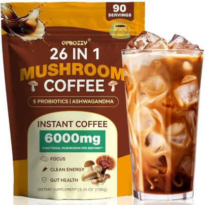 Mushroom Coffee - Instant Coffee with 26 Mushroom Complex, 6.35 oz, 90 Servings