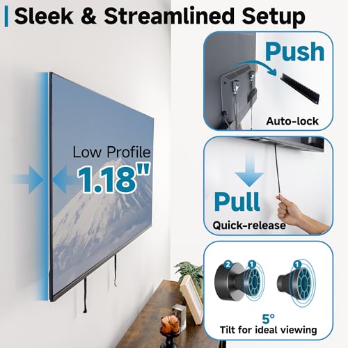 No-Stud TV Wall Mount for 32-70 Inch TVs, Up to 130 lbs, Easy Install