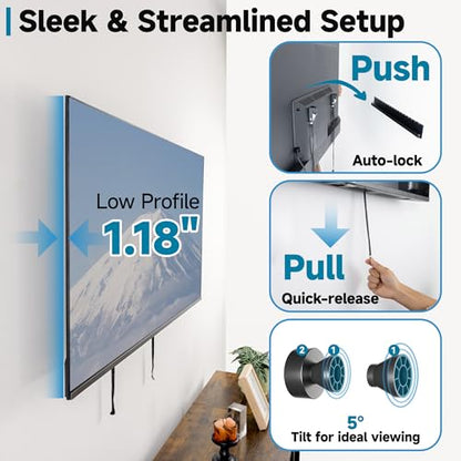 No-Stud TV Wall Mount for 32-70 Inch TVs, Up to 130 lbs, Easy Install