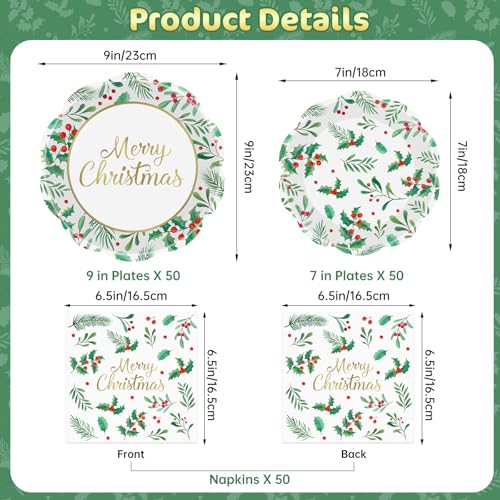 Christmas Disposable Paper Plates and Napkins Set - 150 Pcs Holiday Tableware - Merry Christmas Holiday Decorations - Variation: Christmas-150p