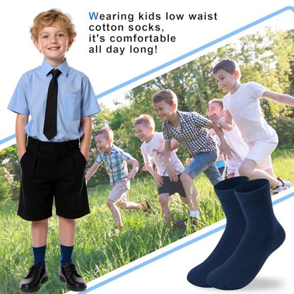 Kids Crew Socks School Uniform Dress Socks for Boys Girls Seamless Toe 8-10 Years Navy