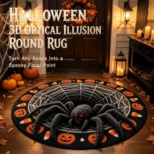 Halloween Optical Illusion Skeleton Vortex Rug 4'7" Round - Cheuinr