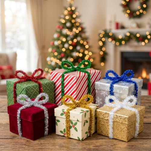 79Ft Multicolor Christmas Tinsel Ribbon Set - 6 Colors, Metallic Wire Garland