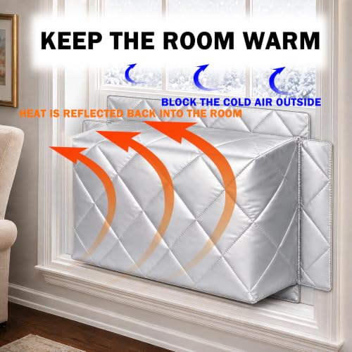 Silver Insulated Window AC Cover with Windproof Wing - L 21.3" x 14.2" x 3.1"