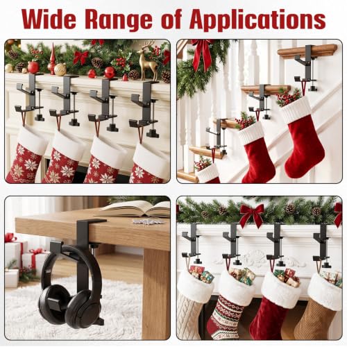 HUITEM 4 Pcs Stocking Holders for Mantle Black Adjustable Holiday Hooks