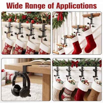 HUITEM 4 Pcs Stocking Holders for Mantle Black Adjustable Holiday Hooks
