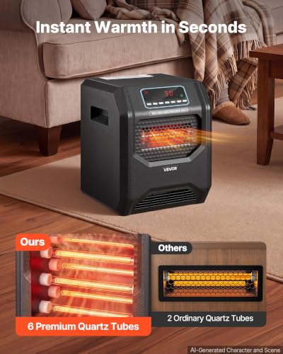 1500W Infrared Space Heater with Remote Control, Fast Heating & Adjustable Thermostat