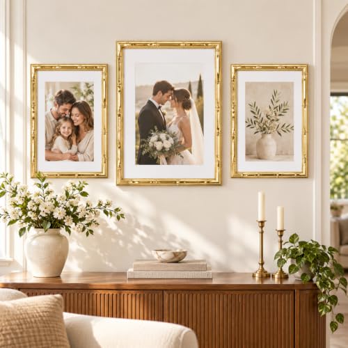 Gold Bamboo Style Picture Frame with 8x10 Inch Size and 5x7 Mat - 1 Pack - Variation of Gold / 8x10 Inch / 1 Pack