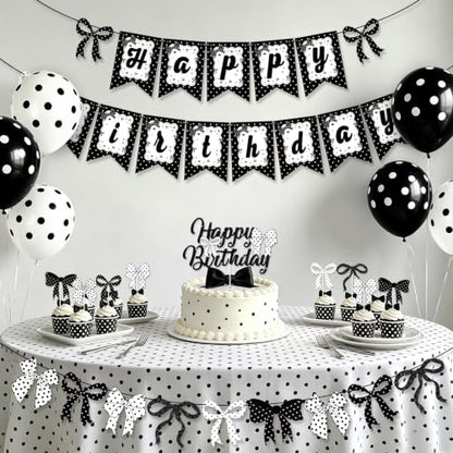 Black and White Birthday Banner and Balloon Set - Polka Dot Party Decorations
