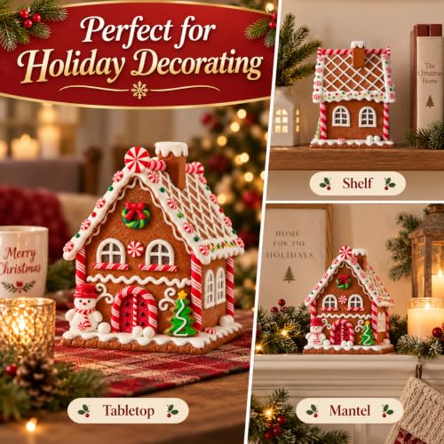 Lighted Gingerbread House Christmas Decor - Clay Dough, 6.3 Inch
