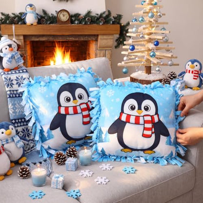 Penguin Pillow Craft Kit - No Sew Fleece Tie Pillows with Stuffing - 6 Sets