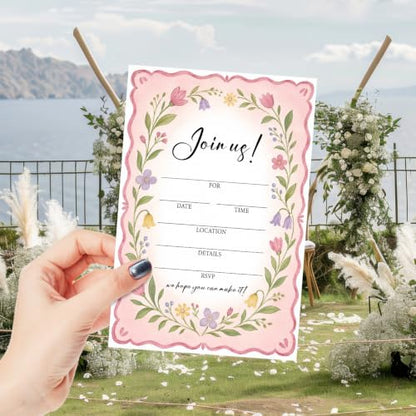 25 Pack Floral Invitation Cards with Envelopes for Weddings & Parties