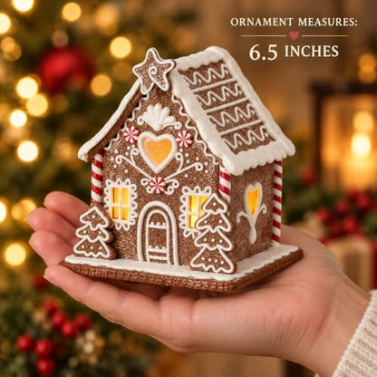Battery-Operated LED Claydough Gingerbread House Holiday Decor - 6.5 Inch
