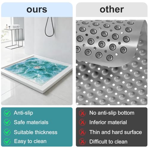 Non Slip Shower Mat 24x24 Inch Loofah Bath Rug - Square, Durable & Fast Draining