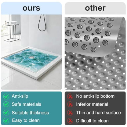 Non Slip Shower Mat 24x24 Inch Loofah Bath Rug - Square, Durable & Fast Draining