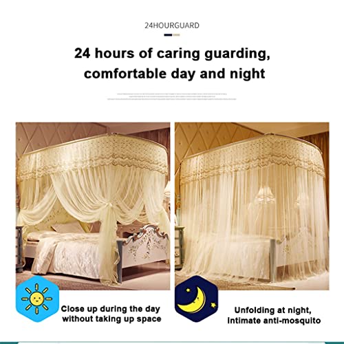 Telescopic U-Shaped Mosquito Net Canopy for King Bed with 3 Doors - White 78.7"W x 90.6"L