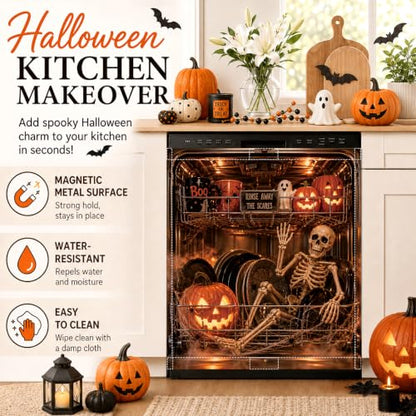 Halloween Skull Skeleton Dishwasher Magnet Cover - One Size Fall Decor