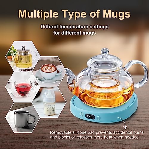 Blue Cat Mug Warmer Set for Desk with Heated Cup and Spoon