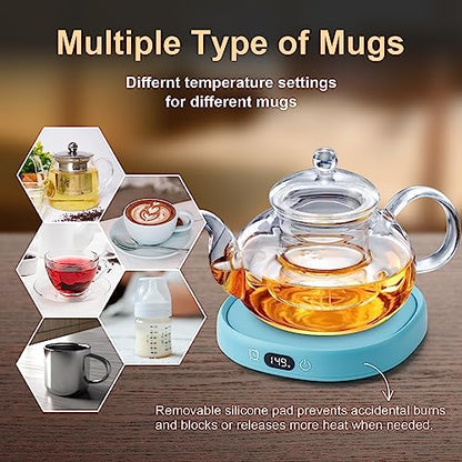 Blue Cat Mug Warmer Set for Desk with Heated Cup and Spoon
