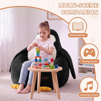 Kids Bean Bag Chair with Penguin Backrest - Black, Standard Size
