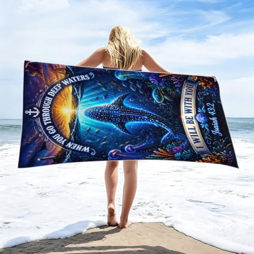 Whale Shark Ocean Beach Towel - Large 36x72 Inch Absorbent Quick-Dry Microfiber