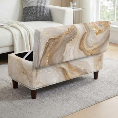 Large Brown Marble Print Flip-Top Storage Ottoman Cover - Elastic Fit