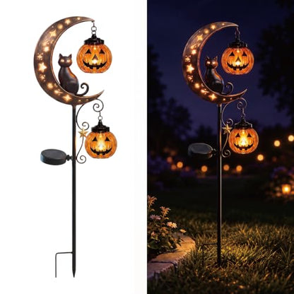 Halloween Solar Garden Stake Light with Pumpkin & Black Cat - Outdoor Decor Style C